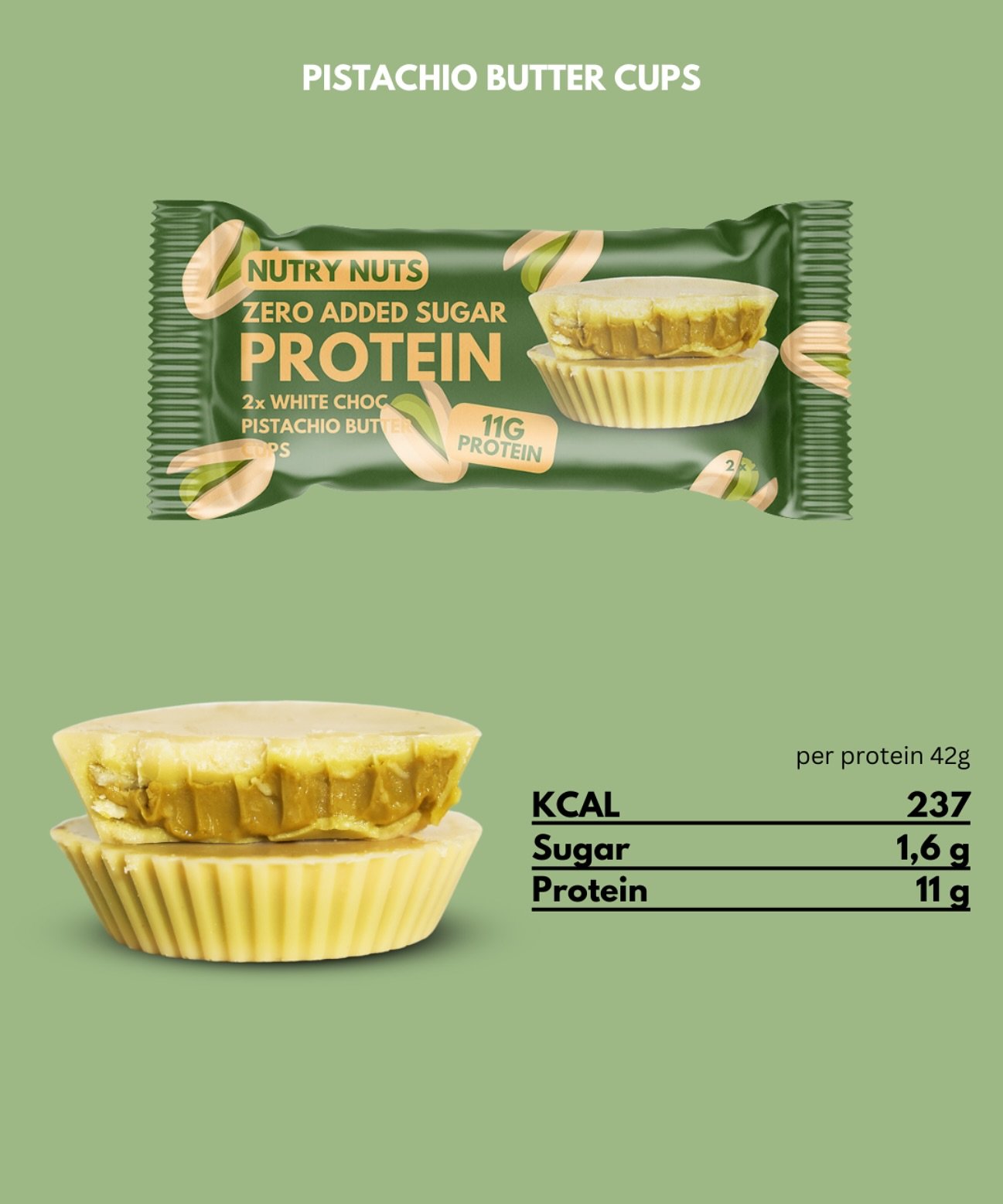 Nutry Nuts Nutry Nuts Peanut Butter Cups – Pistachio Butter 42g