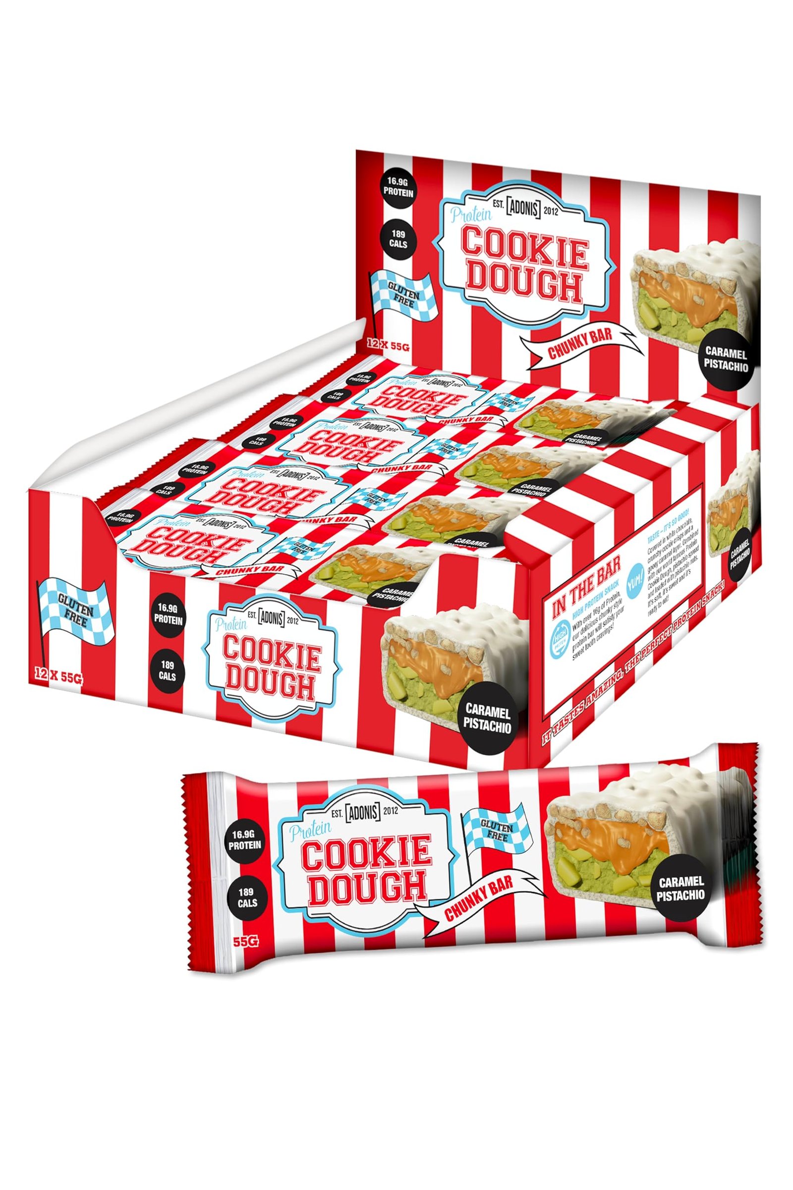 Adonis Adonis Cookie Dough Chunky Bar – Caramel Pistachio 55g